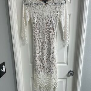 Forever 21 Cream Lace Long Sleeve Dress